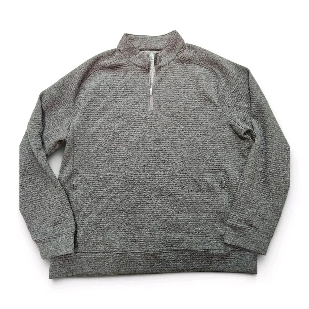 FLX Men's XL Gray Striped 1/4 Zip Mock Neck Pullover w/ Pockets